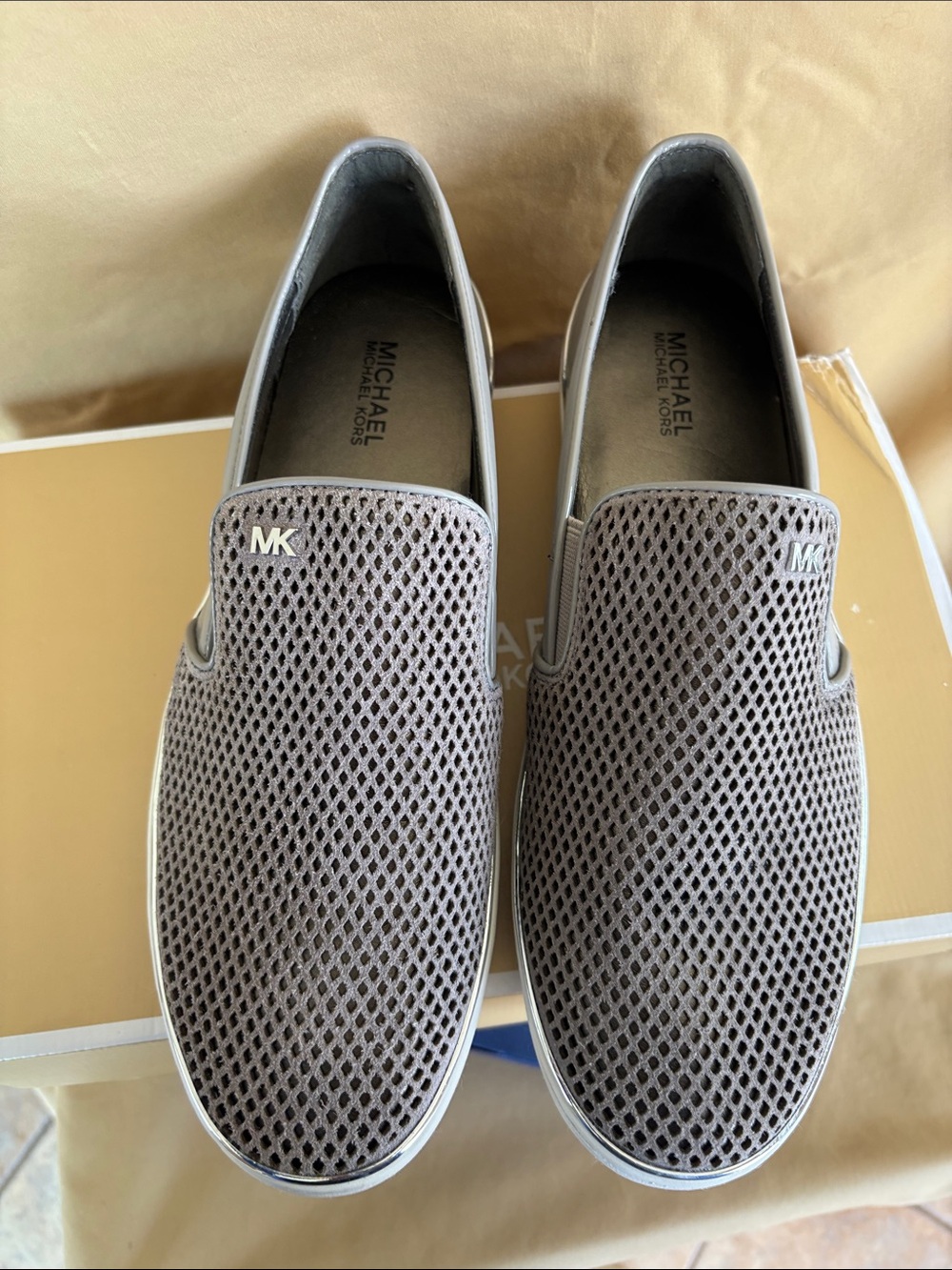 Michael Kors Women’s Pearl Grey Mesh Suede Slip-On Loafers